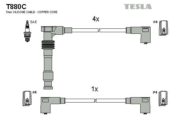 TESLA uždegimo laido komplektas T880C