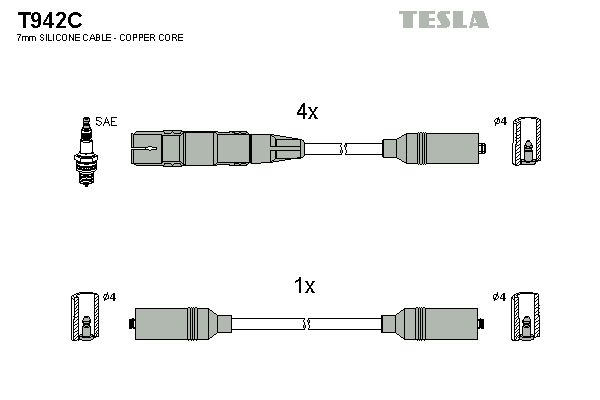 TESLA Комплект проводов зажигания T942C