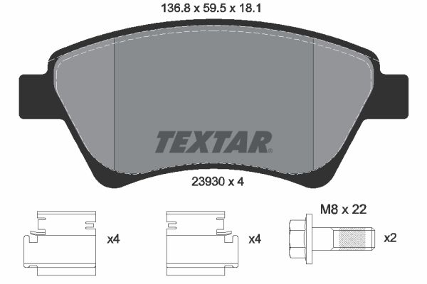 TEXTAR stabdžių trinkelių rinkinys, diskinis stabdys 2393001