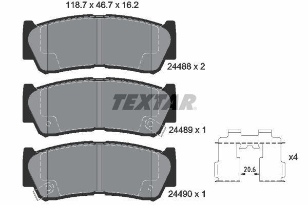 TEXTAR stabdžių trinkelių rinkinys, diskinis stabdys 2448801