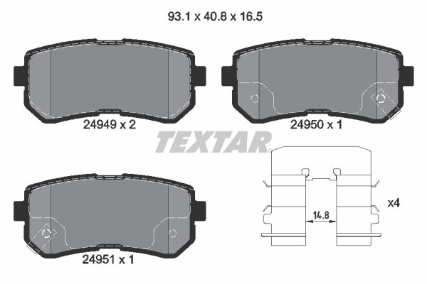 TEXTAR stabdžių trinkelių rinkinys, diskinis stabdys 2494901