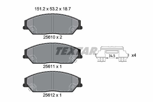 TEXTAR Комплект тормозных колодок, дисковый тормоз 2561001
