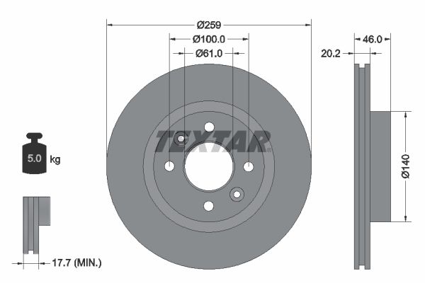 TEXTAR stabdžių diskas 92036400