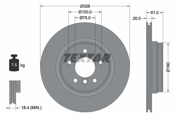 TEXTAR stabdžių diskas 92074904