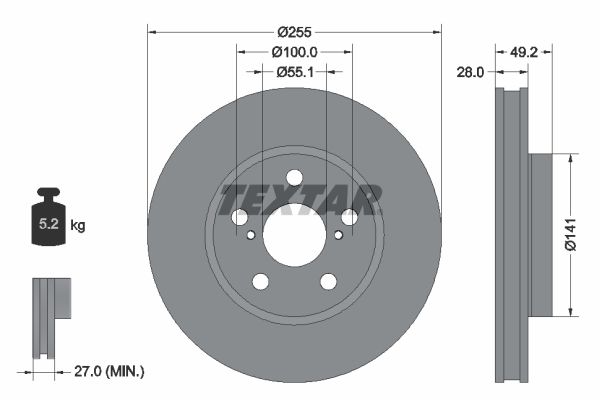 TEXTAR stabdžių diskas 92077500