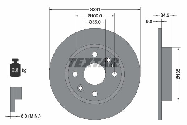 TEXTAR stabdžių diskas 92096600