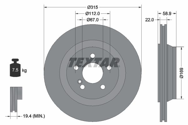 TEXTAR stabdžių diskas 92109000