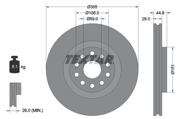 TEXTAR stabdžių diskas 92115800