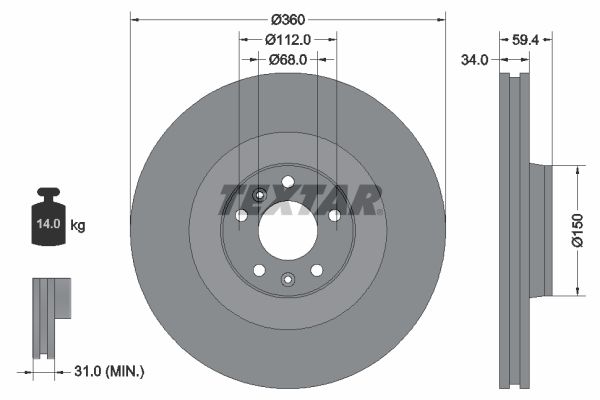 TEXTAR Тормозной диск 92122205