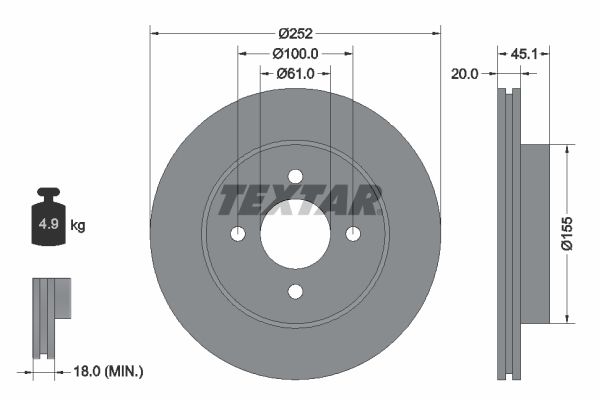TEXTAR stabdžių diskas 92148800