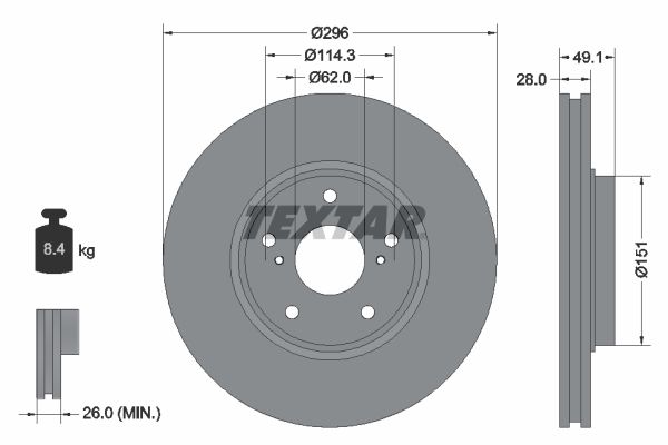TEXTAR stabdžių diskas 92185403