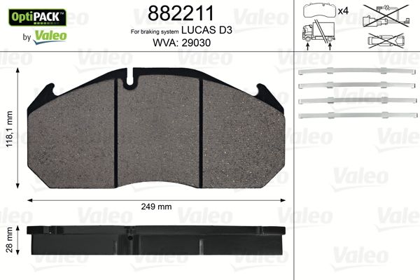 VALEO stabdžių trinkelių rinkinys, diskinis stabdys 882211