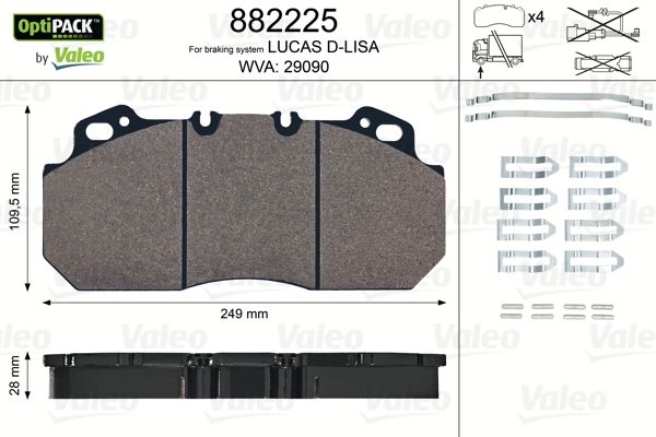 VALEO stabdžių trinkelių rinkinys, diskinis stabdys 882225