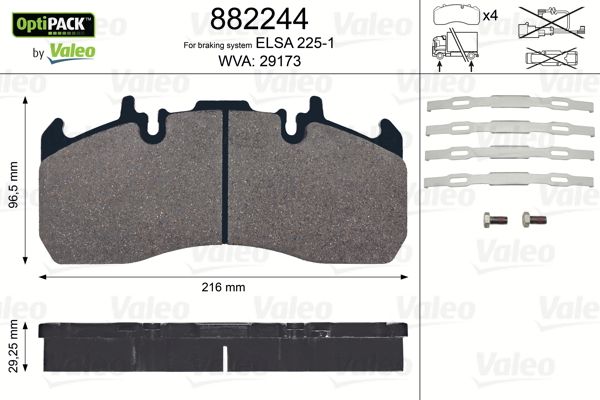 VALEO stabdžių trinkelių rinkinys, diskinis stabdys 882244