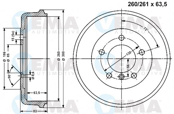 VEMA Тормозной барабан 800849