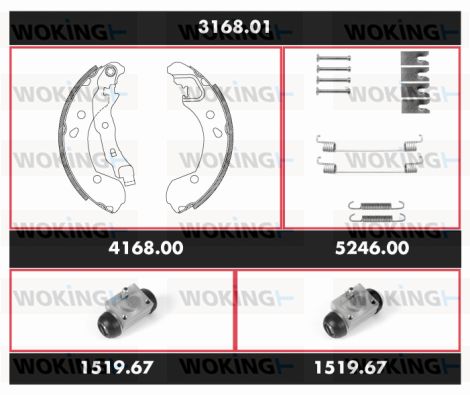 WOKING Комплект тормозов, барабанный тормозной механизм 3168.01