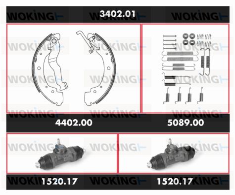 WOKING Комплект тормозов, барабанный тормозной механизм 3402.01