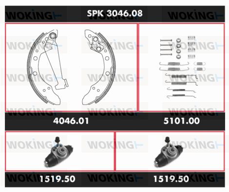 WOKING stabdžių rinkinys, būgniniai stabdžiai SPK 3046.08