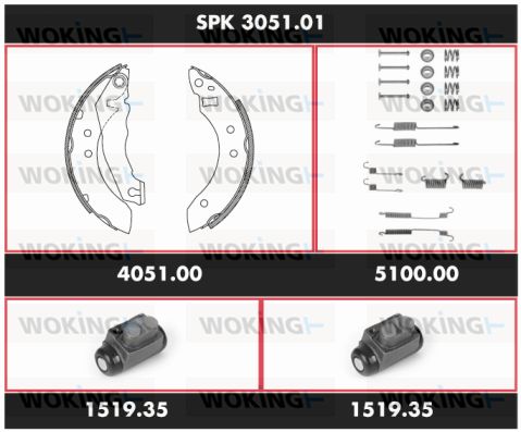 WOKING Комплект тормозов, барабанный тормозной механизм SPK 3051.01