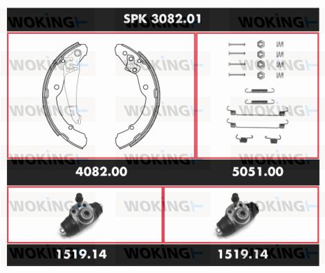 WOKING stabdžių rinkinys, būgniniai stabdžiai SPK 3082.01