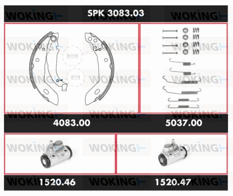 WOKING Комплект тормозов, барабанный тормозной механизм SPK 3083.03
