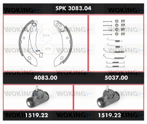 WOKING Комплект тормозов, барабанный тормозной механизм SPK 3083.04