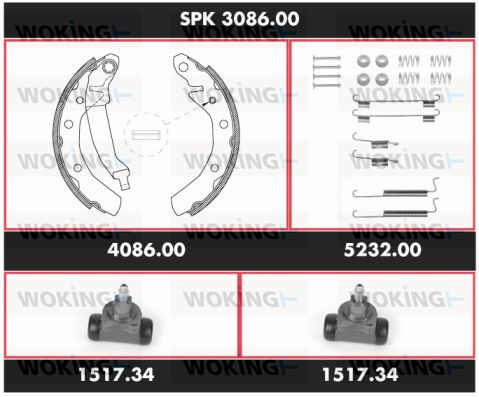 WOKING stabdžių rinkinys, būgniniai stabdžiai SPK 3086.00