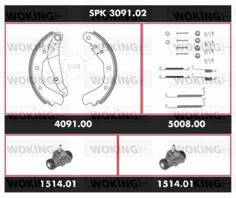 WOKING stabdžių rinkinys, būgniniai stabdžiai SPK 3091.02