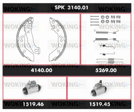 WOKING stabdžių rinkinys, būgniniai stabdžiai SPK 3140.01