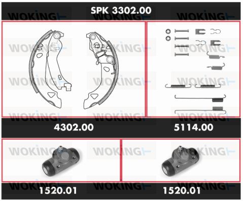 WOKING stabdžių rinkinys, būgniniai stabdžiai SPK 3302.00