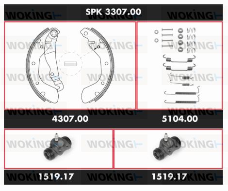 WOKING Комплект тормозов, барабанный тормозной механизм SPK 3307.00