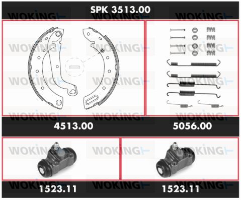 WOKING stabdžių rinkinys, būgniniai stabdžiai SPK 3513.00