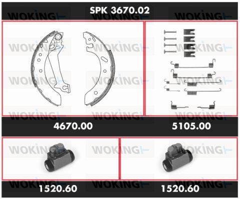 WOKING stabdžių rinkinys, būgniniai stabdžiai SPK 3670.02