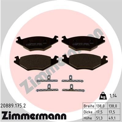 ZIMMERMANN Комплект тормозных колодок, дисковый тормоз 20889.175.2