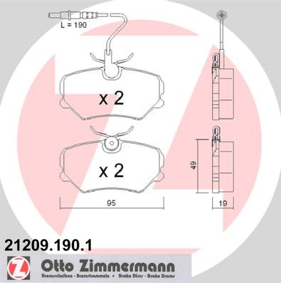 ZIMMERMANN stabdžių trinkelių rinkinys, diskinis stabdys 21209.190.1