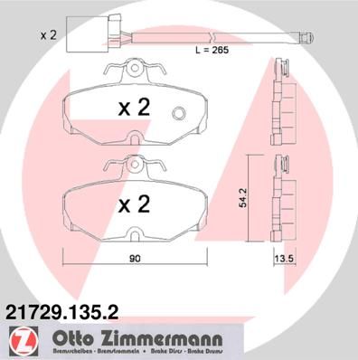 ZIMMERMANN Комплект тормозных колодок, дисковый тормоз 21729.135.2