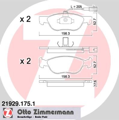 ZIMMERMANN Комплект тормозных колодок, дисковый тормоз 21929.175.1
