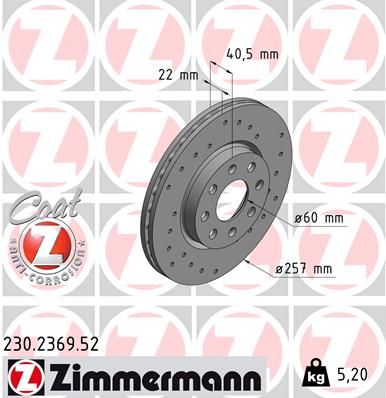 ZIMMERMANN stabdžių diskas 230.2369.52