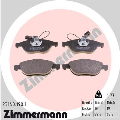 ZIMMERMANN Комплект тормозных колодок, дисковый тормоз 23140.190.1