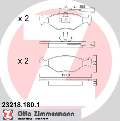 ZIMMERMANN stabdžių trinkelių rinkinys, diskinis stabdys 23218.180.1