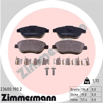 ZIMMERMANN Комплект тормозных колодок, дисковый тормоз 23600.190.2