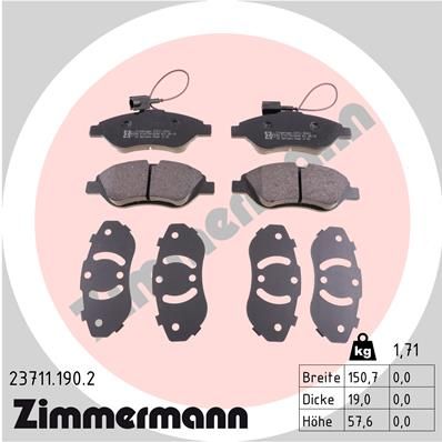 ZIMMERMANN Комплект тормозных колодок, дисковый тормоз 23711.190.2