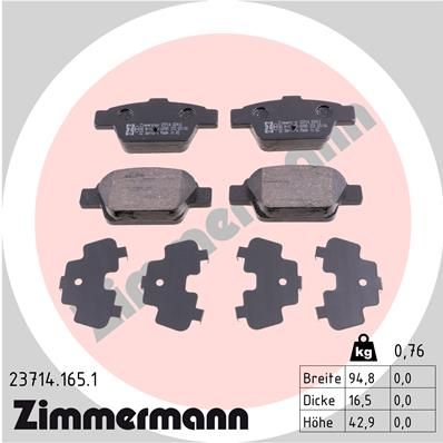 ZIMMERMANN Комплект тормозных колодок, дисковый тормоз 23714.165.1