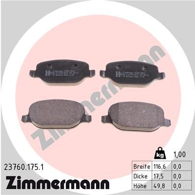 ZIMMERMANN Комплект тормозных колодок, дисковый тормоз 23760.175.1