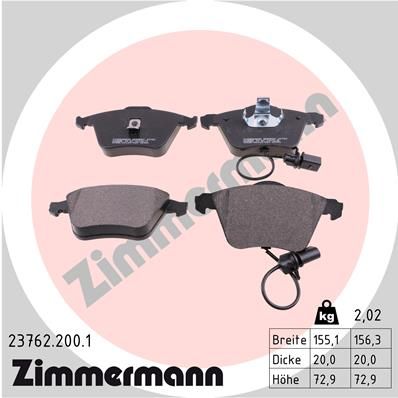 ZIMMERMANN Комплект тормозных колодок, дисковый тормоз 23762.200.1