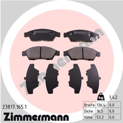 ZIMMERMANN Комплект тормозных колодок, дисковый тормоз 23817.165.1