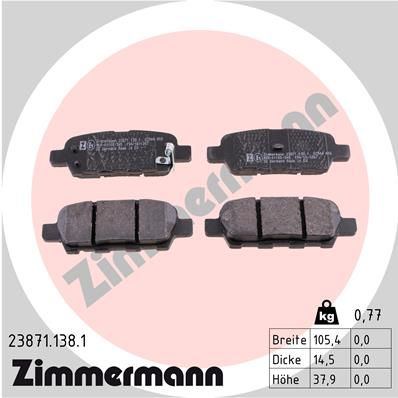ZIMMERMANN Комплект тормозных колодок, дисковый тормоз 23871.138.1