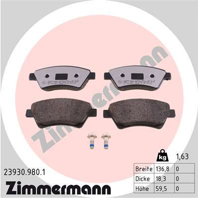 ZIMMERMANN Комплект тормозных колодок, дисковый тормоз 23930.980.1