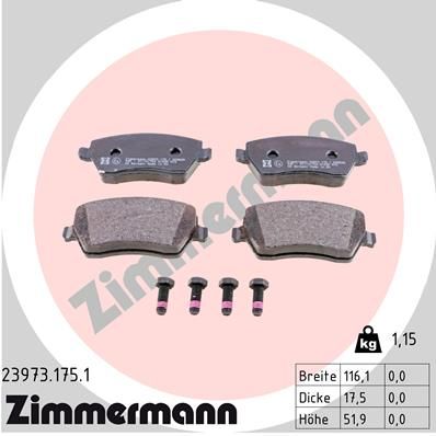 ZIMMERMANN stabdžių trinkelių rinkinys, diskinis stabdys 23973.175.1