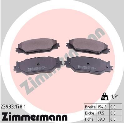 ZIMMERMANN Комплект тормозных колодок, дисковый тормоз 23983.178.1